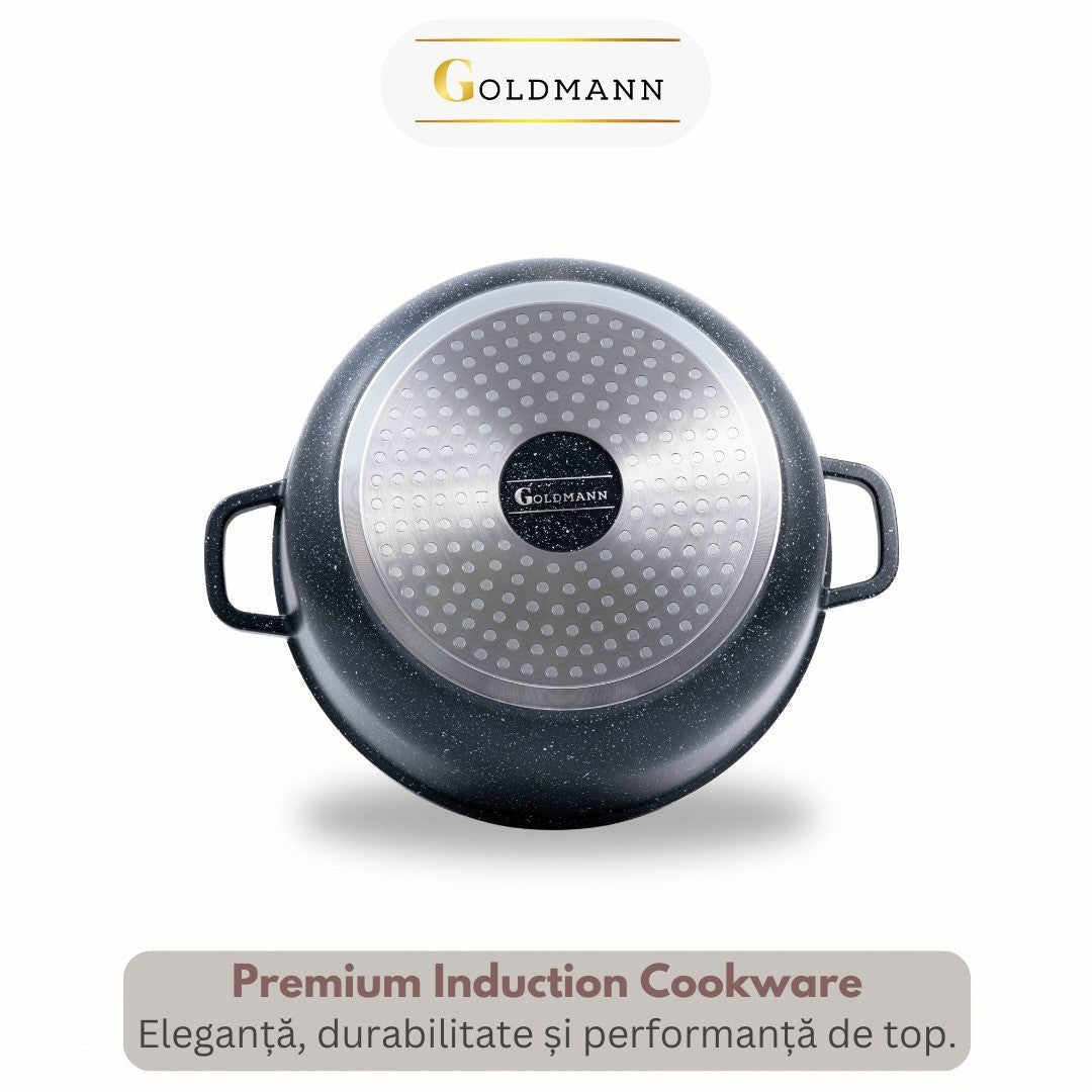 סיר Goldmann מאלומיניום יצוק 32 ס"מ, 9.9 ליטר – ציפוי קרמי נון-סטיק עם מכסה זכוכית