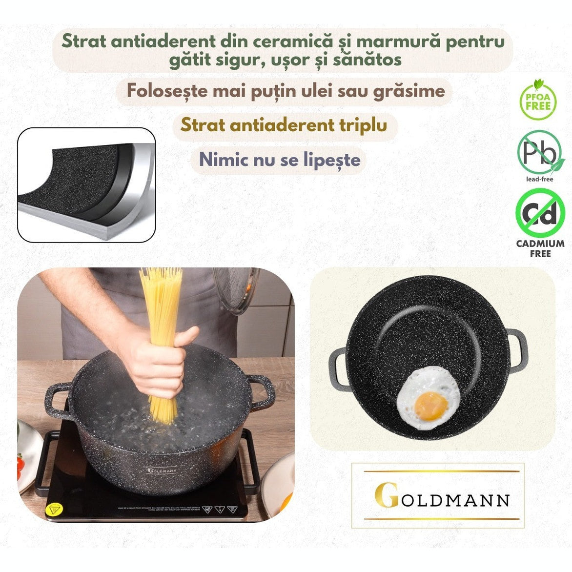 סיר Goldmann מאלומיניום יצוק 32 ס"מ, 9.9 ליטר – ציפוי קרמי נון-סטיק עם מכסה זכוכית