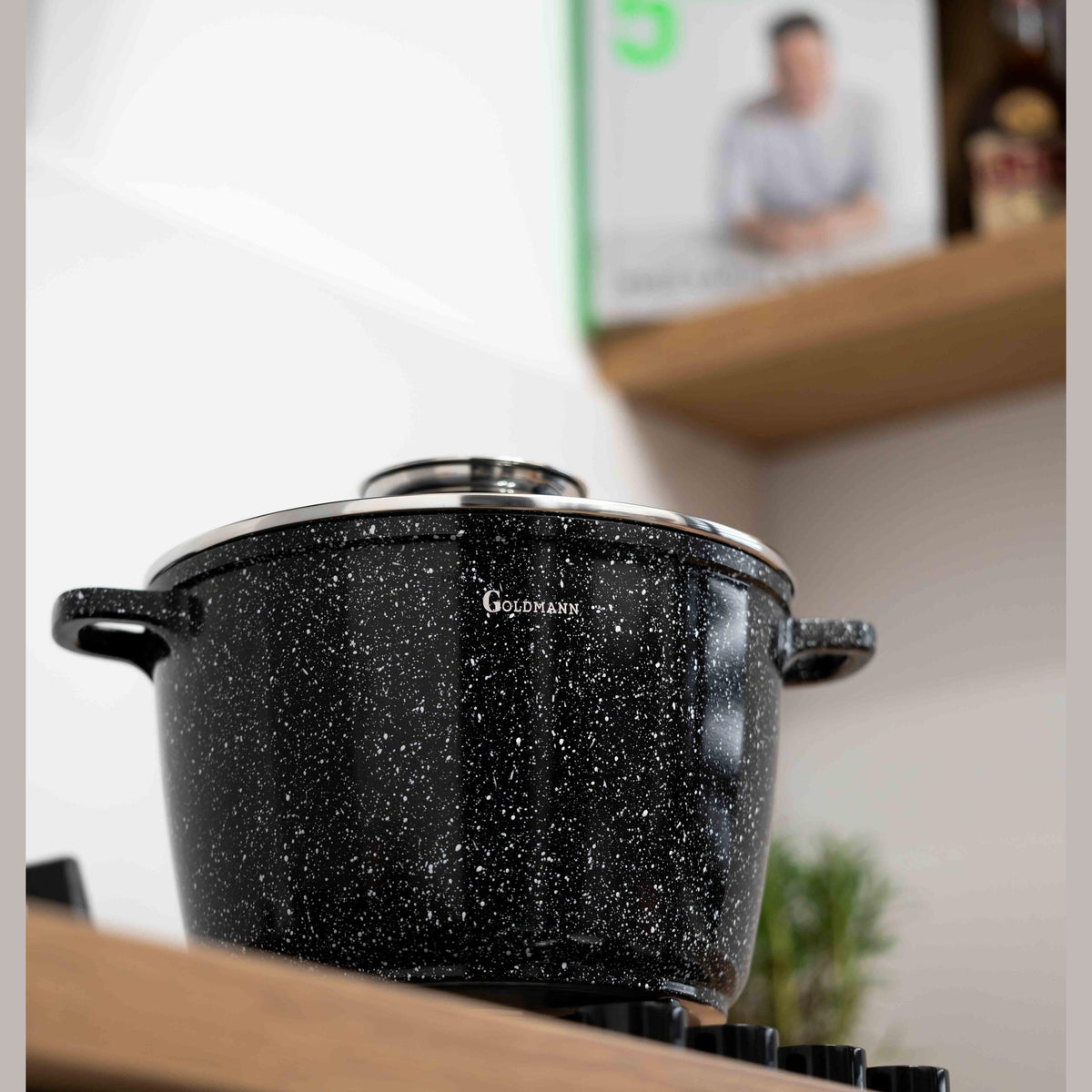 סיר Goldmann מאלומיניום יצוק 6.2 ליטר, 24 ס"מ – ציפוי קרמי, מכסה זכוכית